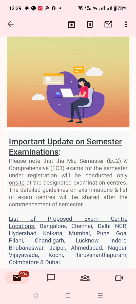 Priyank25852221's tweet photo. @BITSPilani_WILP  has not even declared the exam centres list in beginning to help students decide admission to semester-3 based on location of the exam centre..they are just running business...with no more motives of educating students..disgusting..this is the fate of NEW BHARAT https://t.co/HFJAsLT5VF