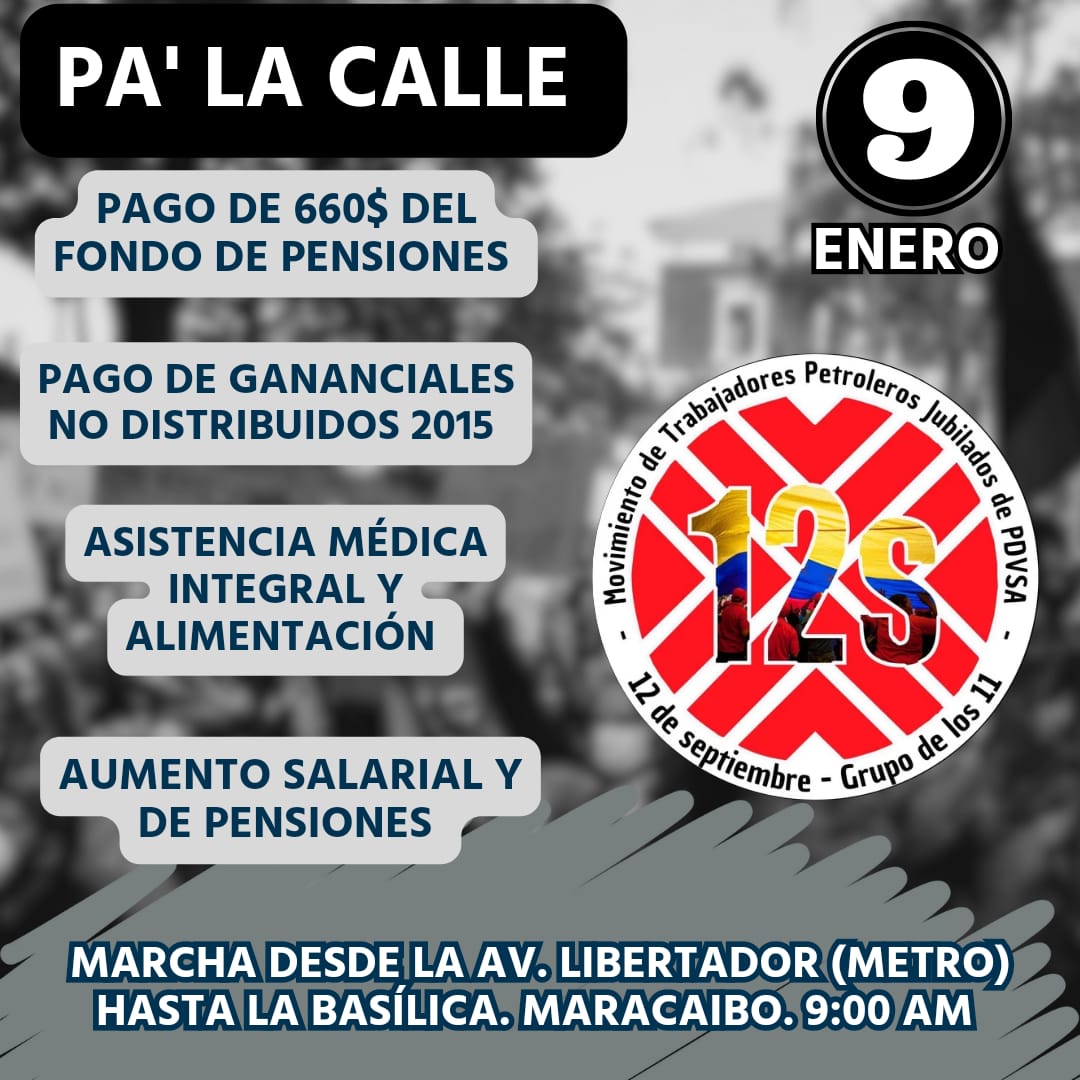 El Movimiento de Trabajadores Petroleros Jubilados de PDVSA #12Septiembre se une a la protesta nacional por el rescate del Fondo de Pensiones. En #Maracaibo marcharán unidos hasta la #Basilica
#El9PaLaCalle