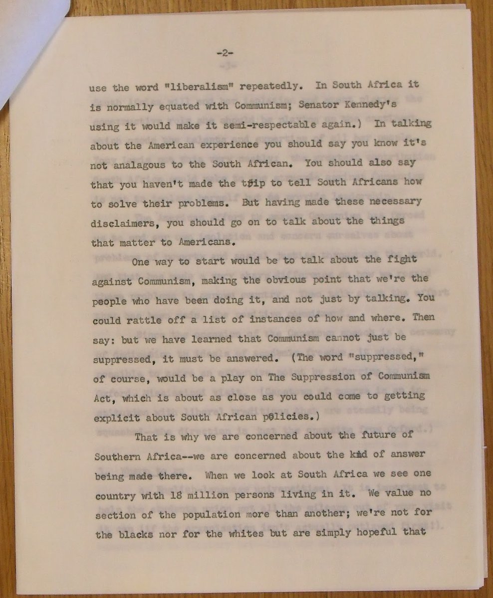JRBoh's tweet photo. Joseph Lelyveld advised Robert Kennedy ahead of his 1966 trip to South Africa, where he delivered his "Ripple of Hope" speech, in this undated memo (Lelyveld told me he wrote it after the Apartheid government kicked him and his family out)... https://t.co/8xLtqDTw4M