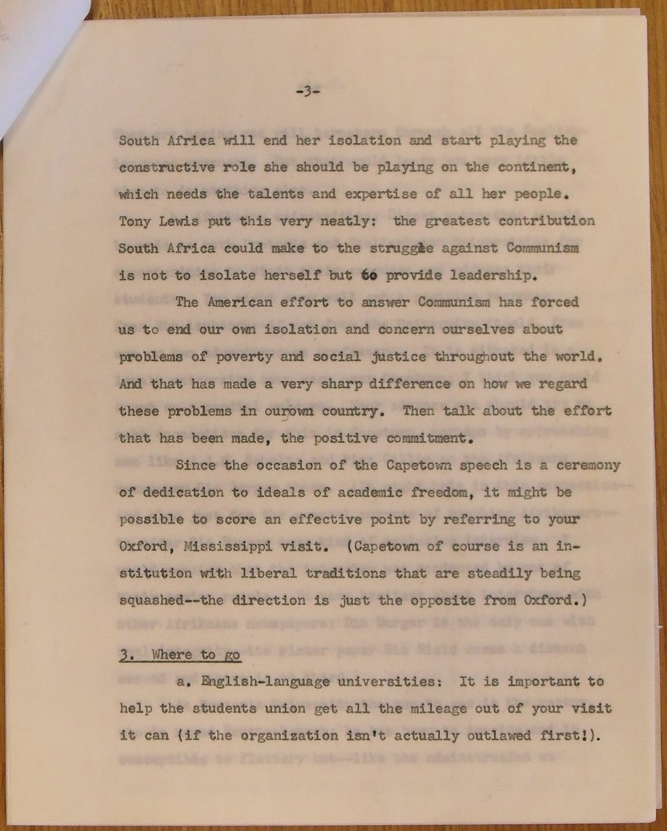 JRBoh's tweet photo. Joseph Lelyveld advised Robert Kennedy ahead of his 1966 trip to South Africa, where he delivered his "Ripple of Hope" speech, in this undated memo (Lelyveld told me he wrote it after the Apartheid government kicked him and his family out)... https://t.co/8xLtqDTw4M