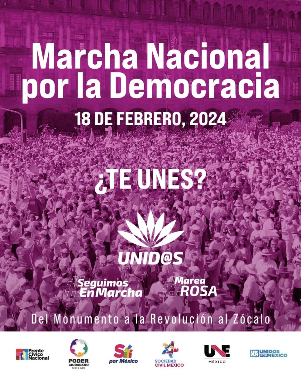 SocCivilMx's tweet photo. 2024 - AÑO DE UNA NUEVA CIUDADANÍA

🌟 La Democracia es nuestra llama viva, ¡y cada mexicano es el guardián de esa luz! 💪✨ 

Únete a la gran marcha el 18/Febrero/2024 desde el Monumento a la Revolución al Zócalo y en todas las plazas del país. 

Juntos, construyamos un México más fuerte y lleno de esperanza. 🇲🇽💖 

#SeguimosEnMarcha #MareaRosa #F18ALasCalles