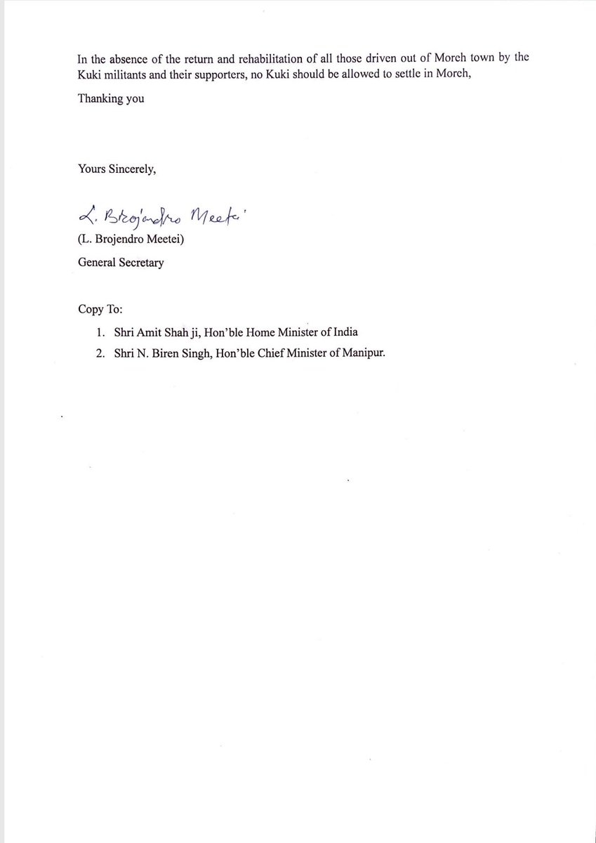 Memorandum submitted by Meetei Council, Moreh Manipur.