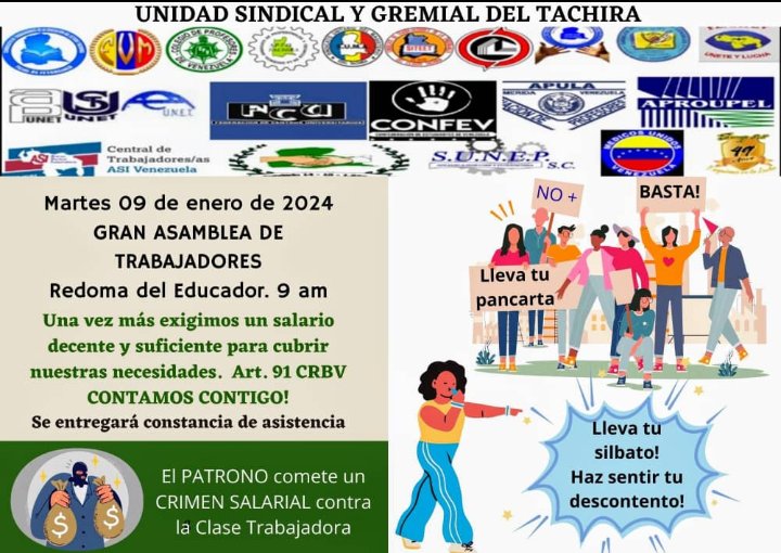 La UNIDAD Sindical y Gremial del #Tachira rechaza el crimen salarial contra los trabajadores y #El9PaLaCalle