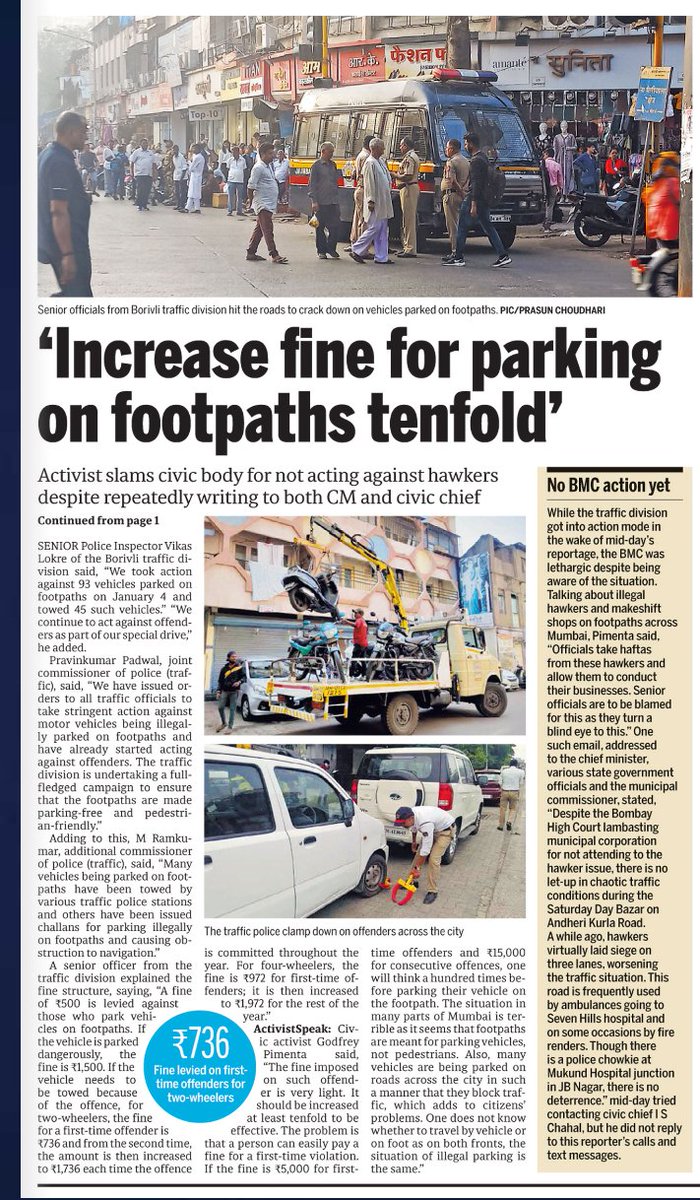 Finally @MTPHereToHelp has realised that #Mumbai Footpaths are for Pedestrians.

11k fined for Footpath parking.

Hope @mybmc soon understands that Footpaths are for Pedestrians & not hawkers & squatters.

@PrasunChoudhari @mid_day

 #FreeOurFootpaths

mid-day.com/mumbai/mumbai-…