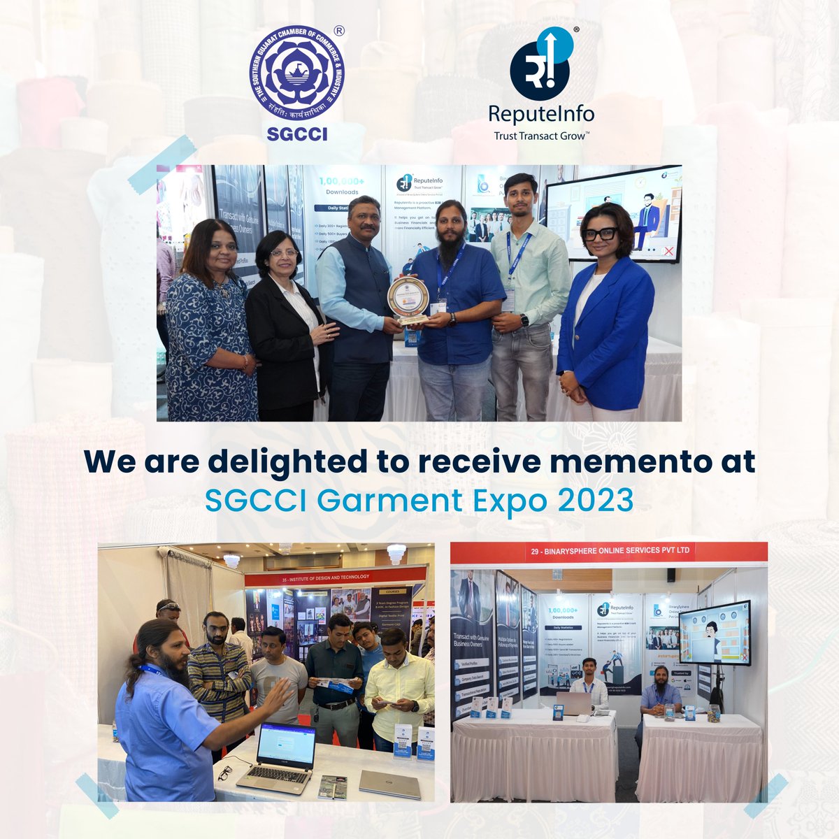 ReputeInfoApp's tweet image. December Highlight :
ReputeInfo @surat.sgcci

We are delighted to receive memento at the Surat SGCCI Exhibition 2023! A great platform to showcase our latest developments and interact with our customers &amp;amp; chief guest. We are already looking forward to Surat SGCCI 2024!