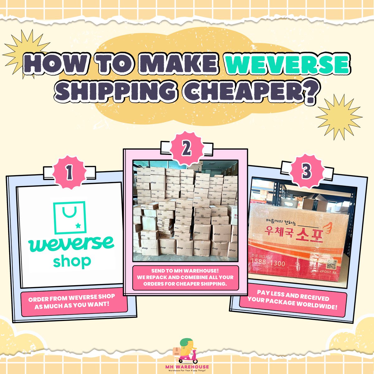 mhwarehouse's tweet photo. Don’t pay expensive weverse shipping!🙅🏻♀️
Now you can save Big on international shipping costs by using #MHwarehouse services!
💌Korean address rental kaddy proxy purchase kpop free group order inclusion wts blackpink ive straykids bts nct jennie newjeans enhypen jisoo lisa cat https://t.co/4wgK6tLdXc