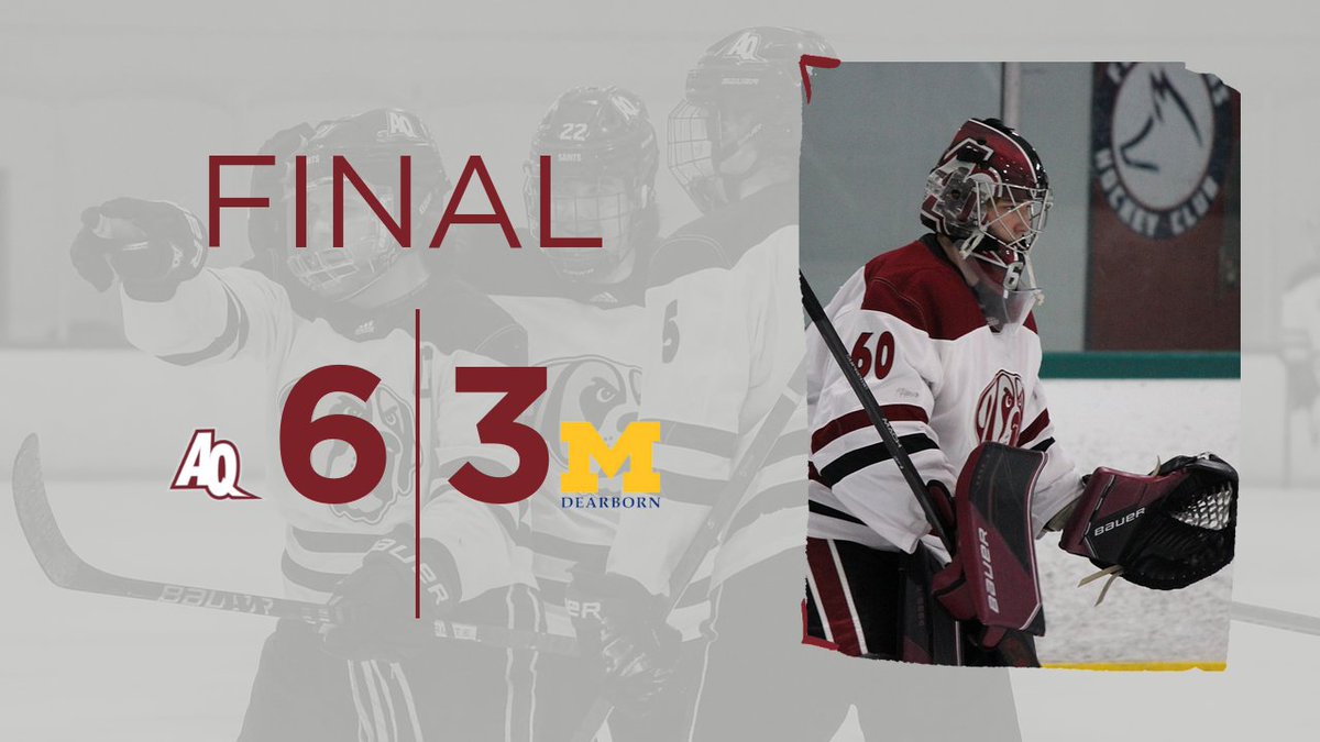 AquinasHockey's tweet photo. SAINTS WIN! The boys come off of holiday break with a great win over the Wolverines of Dearborn! #SaintsMarchOn https://t.co/yVqjDRr7gm