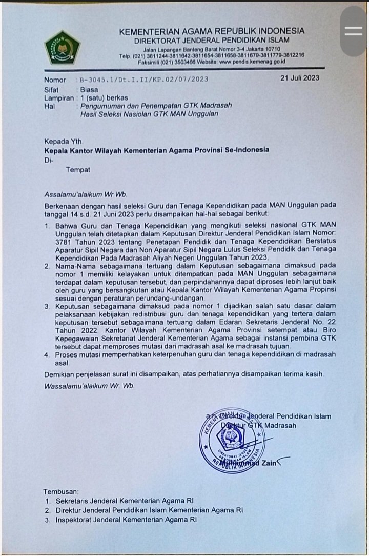 ilham_metzul's tweet photo. @Kemenag_RI @YaqutCQoumas Btul pak, salah satu program @gtk_madrasah  @PendisKemenagRI @pendiskemenag yang masih belum ada kejelasan Terhadap SK Guru² yang lulus Seleksi Nasional MAN Unggulan Tahun 2023 sampai sekarang sejak keluarnya keptusan @PendisKemenagRI @PendisKemenag pada bln juli 2023. https://t.co/cX30LyXpxx