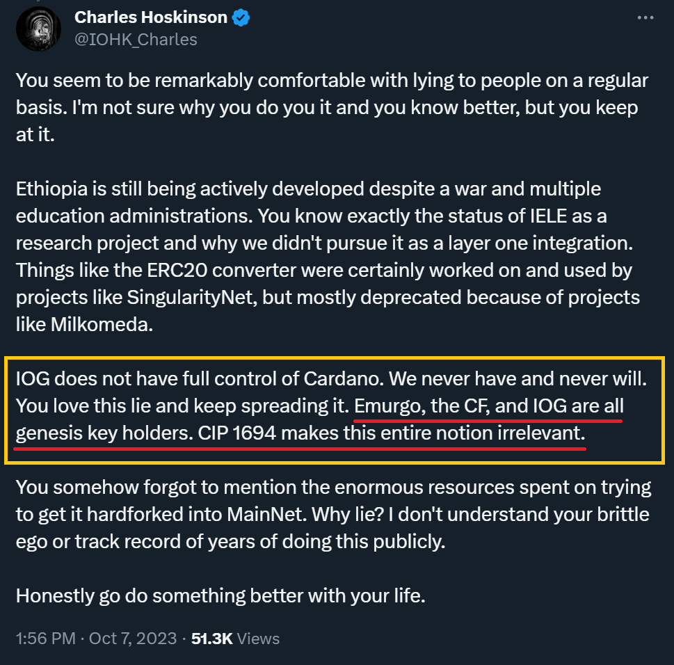 duonine's tweet image. 🚨  Cardano fanboys have no clue that ADA is just a VC coin! They will yell &amp;amp; disagree, but the facts remain. 

ADA is owned by three entities holding the genesis key: 

🔸 Cardano Foundation
🔸 Emurgo
🔸 IOG

That's why the SEC called it a security. The last two are VCs that…