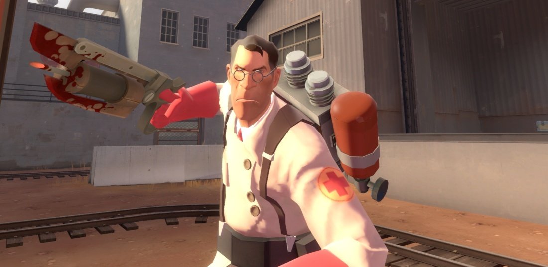 I_Love_TF2Medic's tweet photo. He was ready to stab you with his Ubersaw.

"Take this." https://t.co/vMEKwf6yqP