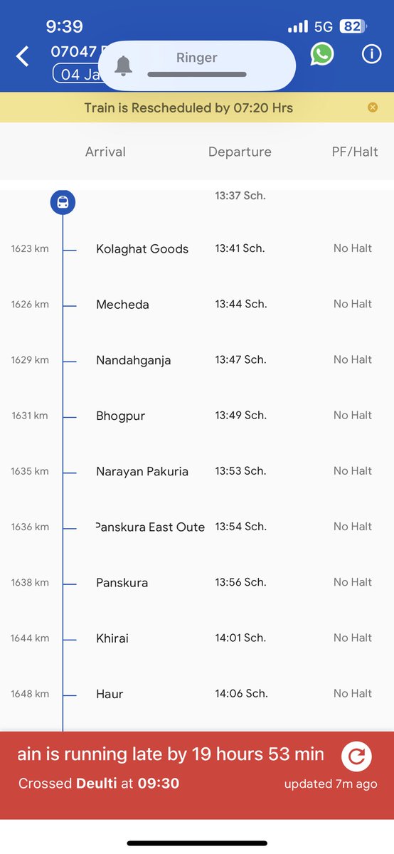 kskSaikumar12's tweet photo. @RailMinIndia @AshwiniVaishnaw Sir this is totally unacceptable to see train delays for 20 hours. That too Special train: 07047. https://t.co/hDgyLoCb40