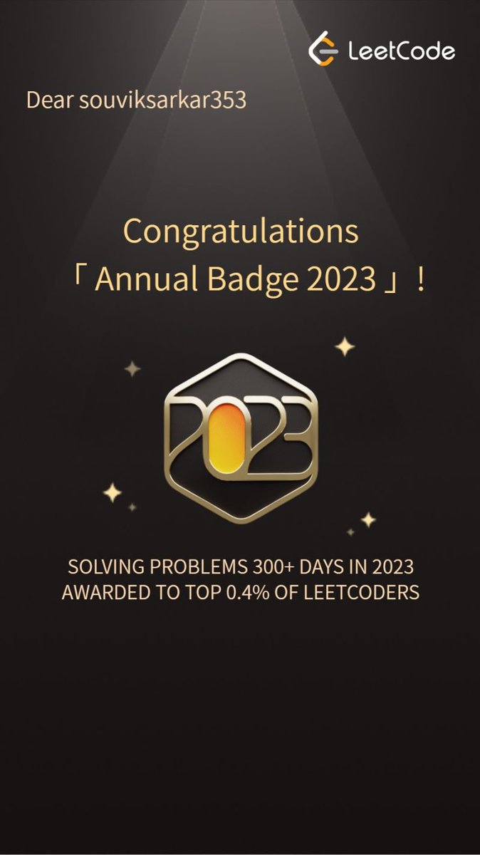 Jeet_2003's tweet image. linkedin.com/posts/souvik20…
#CodingAchievements #LeetCodeBadges #CodeToSuccess #LeetCode2023