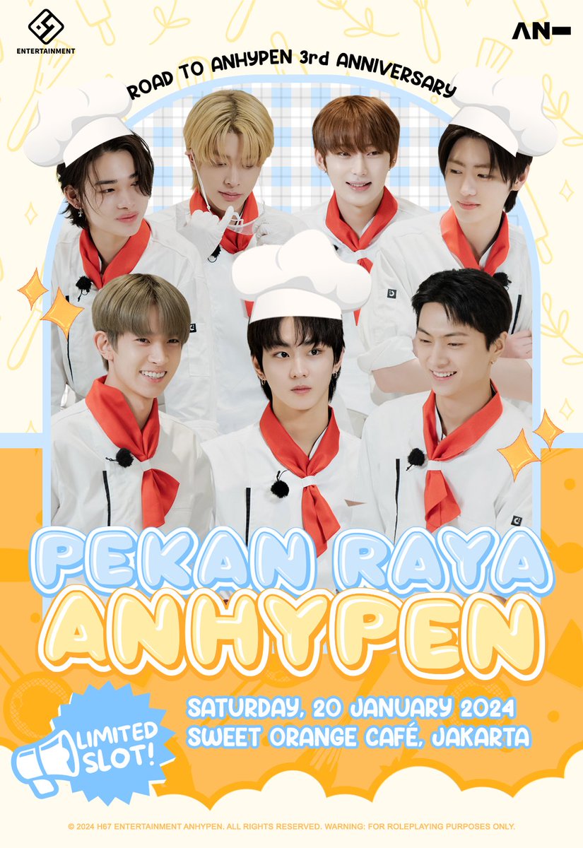 ️️ ㅤ 

✦ Road to 3rd ANniversary ✦
——————————————
𝐏𝐄𝐊𝐀𝐍 𝐑𝐀𝐘𝐀 𝐀𝐍𝐇𝐘𝐏𝐄𝐍

📅 Saturday, 20 January 2024
📍 Sweet Orange Café, Jakarta
⏰ 13.00 WIB - End

#ANHYPEN #3rdANniversary

 ️  ㅤ