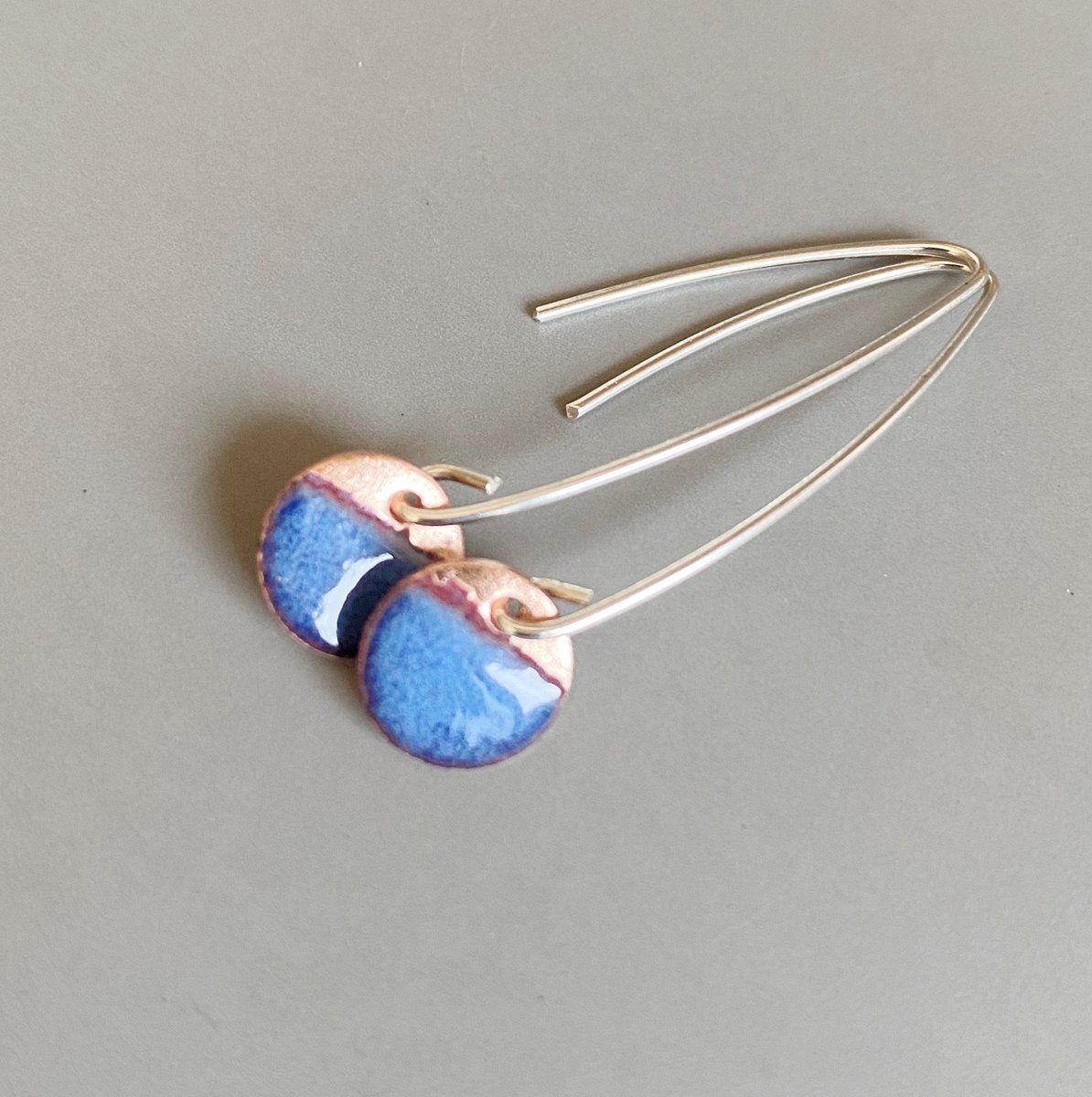 Dainty Blue Enamel Drop Earrings, Blue Copper Enamel Two Tone Earrings tuppu.net/ce471436 #MaisyPlum #Etsy #MHHSBD #UKCraftersHour #ShopIndie #ColourfulEarrings