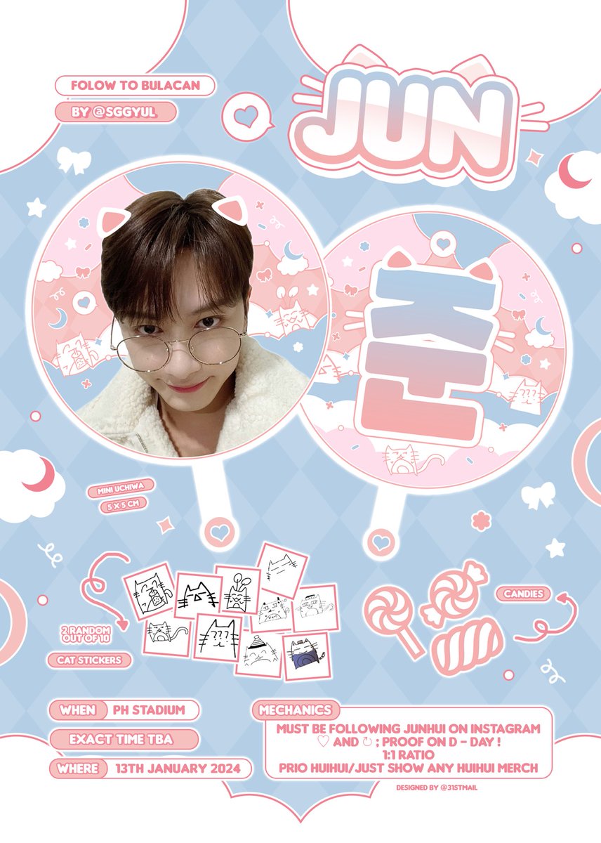 calicojunpi's tweet photo. ・ෆ・┈・┈・⪩⑅⪨・┈・┈・ෆ・ 

꒰ #FOLLOW_TO_BULACAN ꒱

⋆.ೃ࿔follow tour in Bulacan freebies .ᐟ

— for 文俊辉 ; Junhui🐱

🫧Mechanics: 
•MBF @junhui_moon on IG
•♡ and ↻ ; proof on d-day !
•1:1 ratio
•prio huihui / show any junhui merch🤍

🗓️ 13.01.24
📍TBA https://t.co/5Ohc22zi4Z