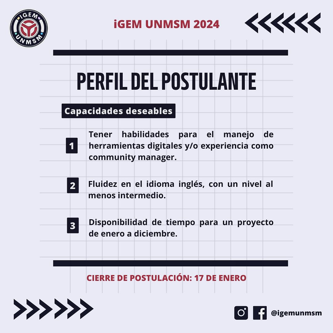 RT 👀:
#iGEMUNMSM ha lanzado su convocatoria para un nuevo equipo.
📅 Fecha límite: 17 de enero
Más información: facebook.com/igemunmsm
#biologiasintetica #ciencia #igemDL #unmsm #igemDL2024