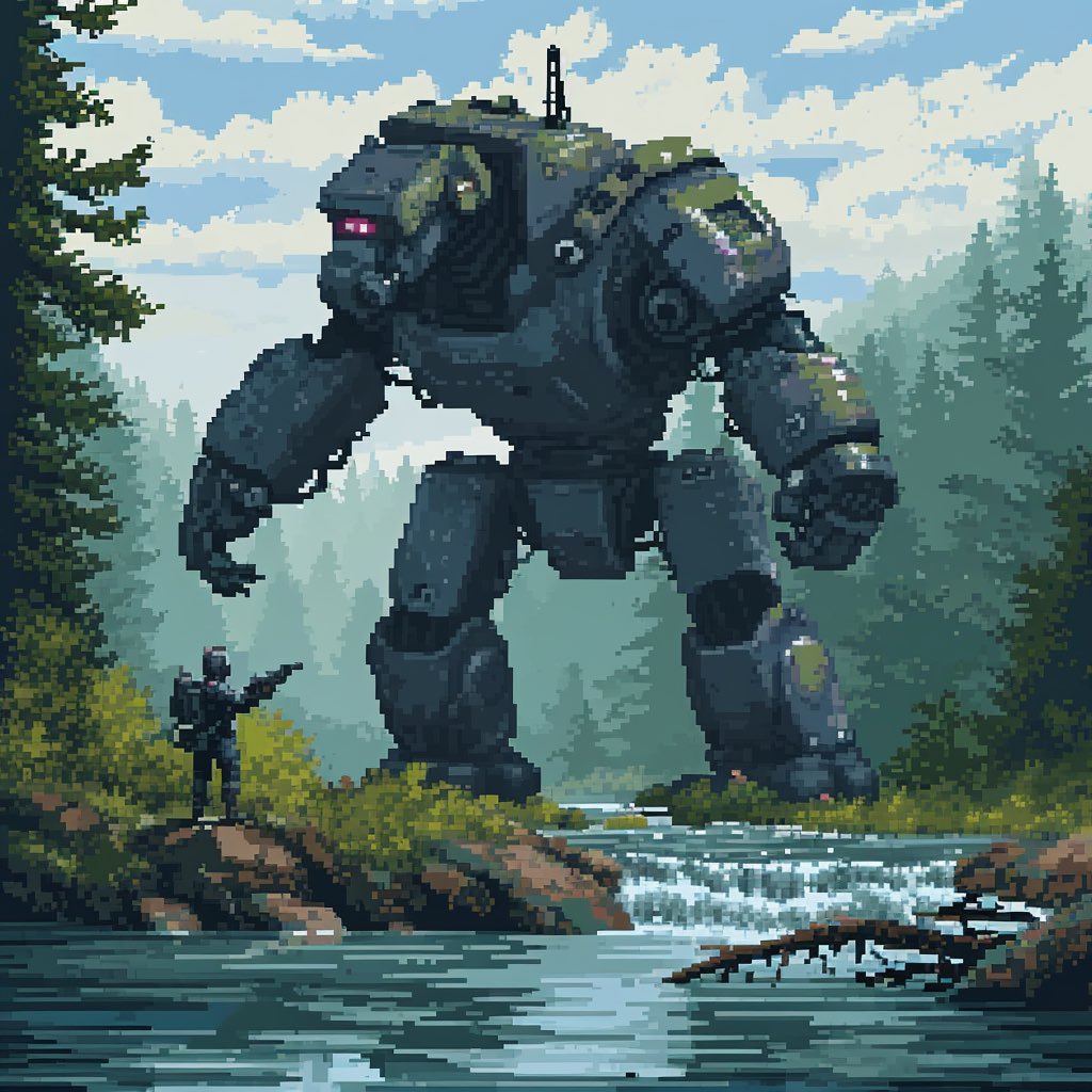 Squidbot_Design's tweet photo. Remote controlled metal monster #ai #midjouney #robot #pixelart https://t.co/oq89Pty3Jt