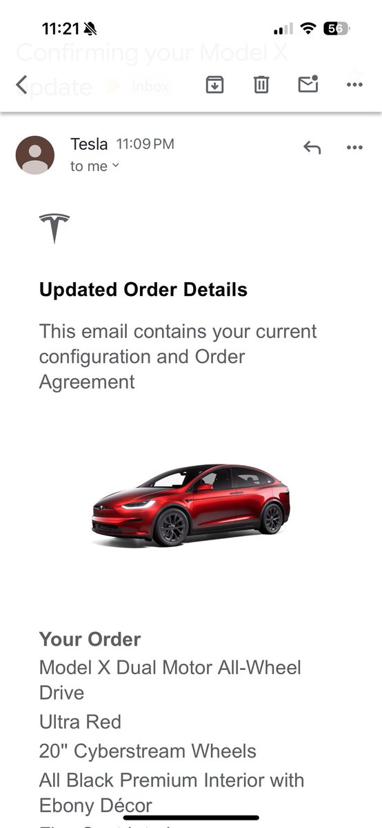 jackchenwolf's tweet photo. @SawyerMerritt I got this same email tonight!  I went ahead and updated my configuration.  I looked at all the details in my updated order and my configuration is exactly the same.  So I am not sure what the point was. https://t.co/1G8jrxDCo4