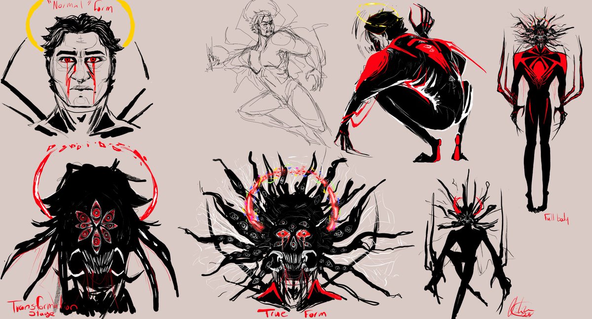 ChibiRaiden1's tweet photo. Here's some more monster ohara designs! This one is my fallen angel  one.(most of these are on my spiderman2099 tiktok account) #HorrorArt #monsterdesign #MiguelOHara #bodyhorror #monster https://t.co/c5U5veCrpy