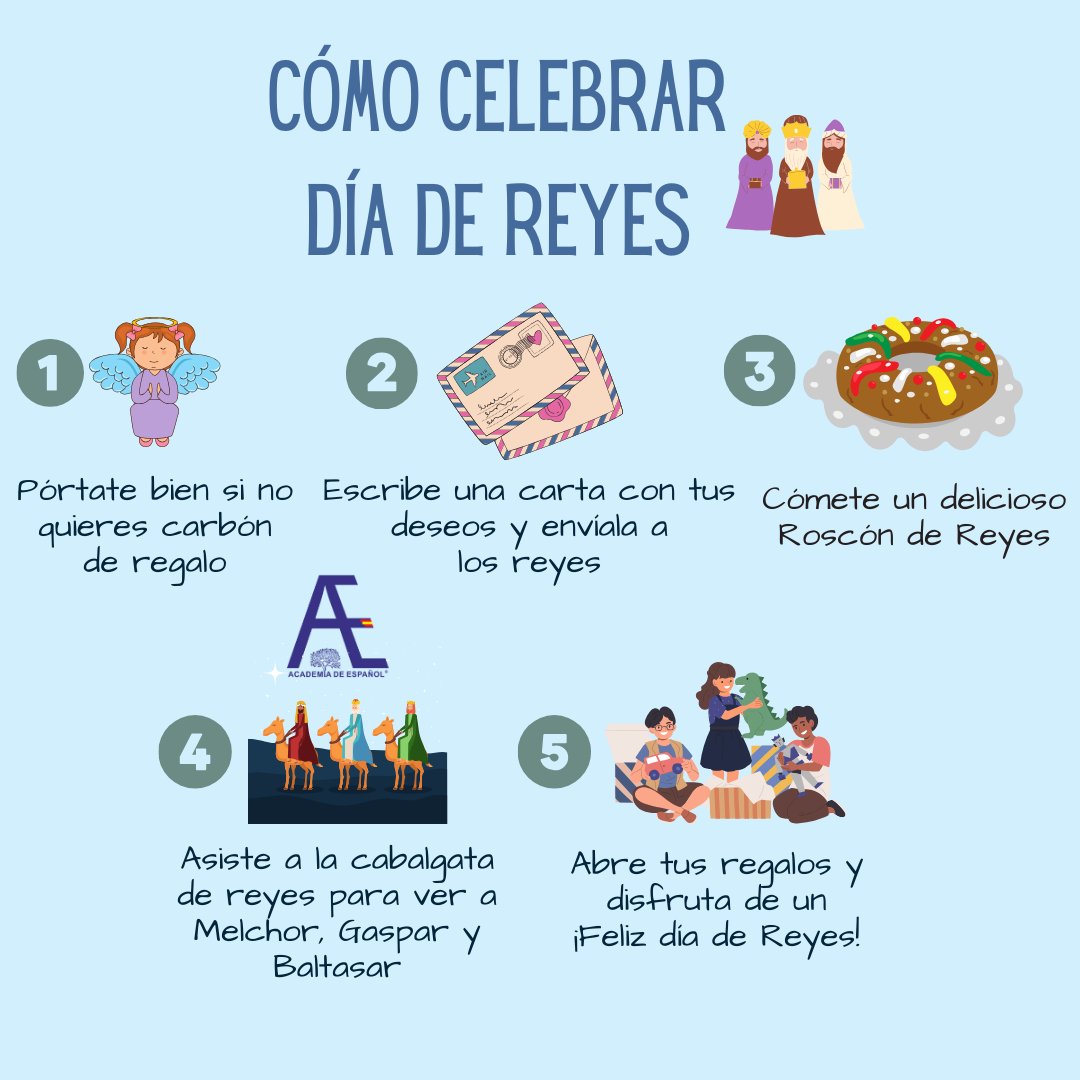 AcademiaEspanol's tweet photo. Día de Los Reyes (known elsewhere as Epiphany) is celebrated on January 6 to honor the Three Wise Men. It’s also the day the people in Hispanic countries exchange gifts.👑🎁 #aemumbai
#spanishmadeeasy #spanish #spanishlessons  #spanishinmumbai #spanishonline 
#diadereyes https://t.co/Rj72ZtmW5i