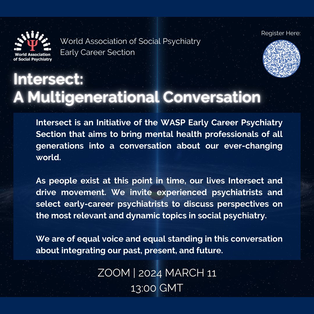 WASP_ECP's tweet photo. Introducing Intersect: A Multigenerational Conversation. Be among the voices heard in this exchange of ideas.
To join: https://t.co/F8XFKRkUN6
To submit an essay: https://t.co/78RkRjt9HT
#mentalhealth #career #psychologist #socialpsychiatry #doctor  #socialwork #psychology https://t.co/s3lwgbw0n5
