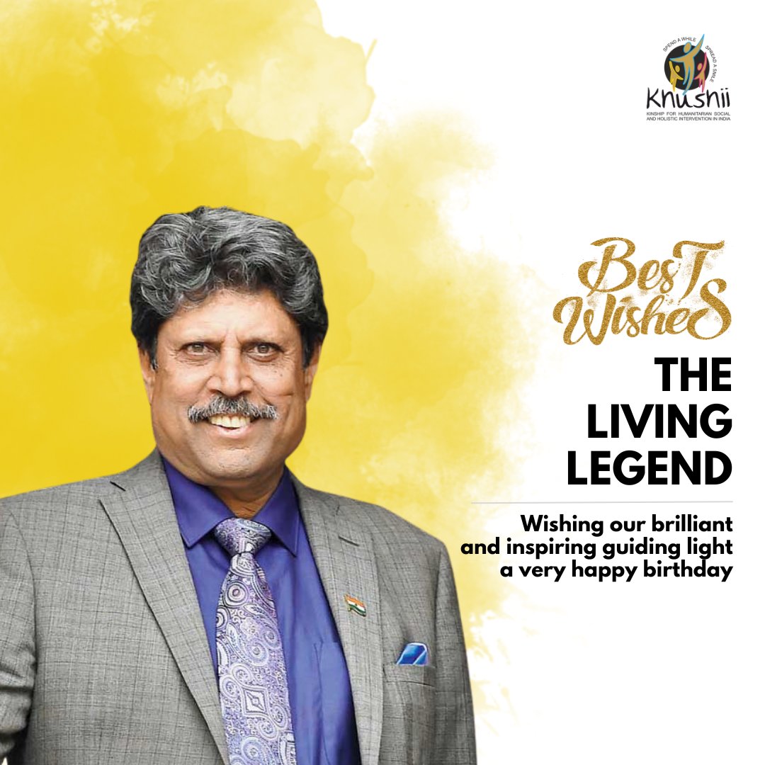 #HappyBirthday, Sir! KHUSHII family joyfully celebrates the birthday of our esteemed #Founder and Chairman Emeritus, Shri #KapilDev – our ever-radiant guiding light, champion, and enduring inspiration. Here's to the #livinglegend who embodies the spirit of #KHUSHII! #OurKHUSHII