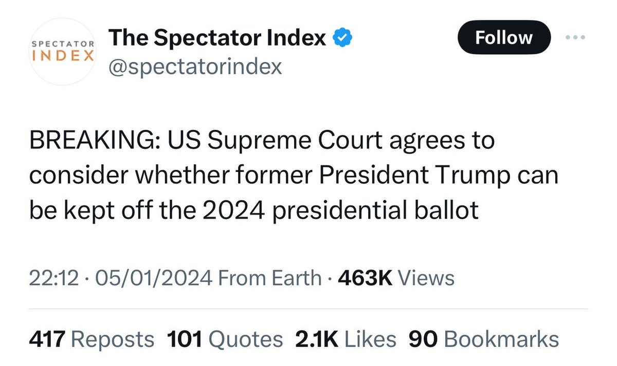 Fin_Watch_'s tweet photo. 🇺🇸 US Supreme Court is in favour of banning 🚨 Former President Donald Trump from ever being President again. https://t.co/5laXlHc5RB