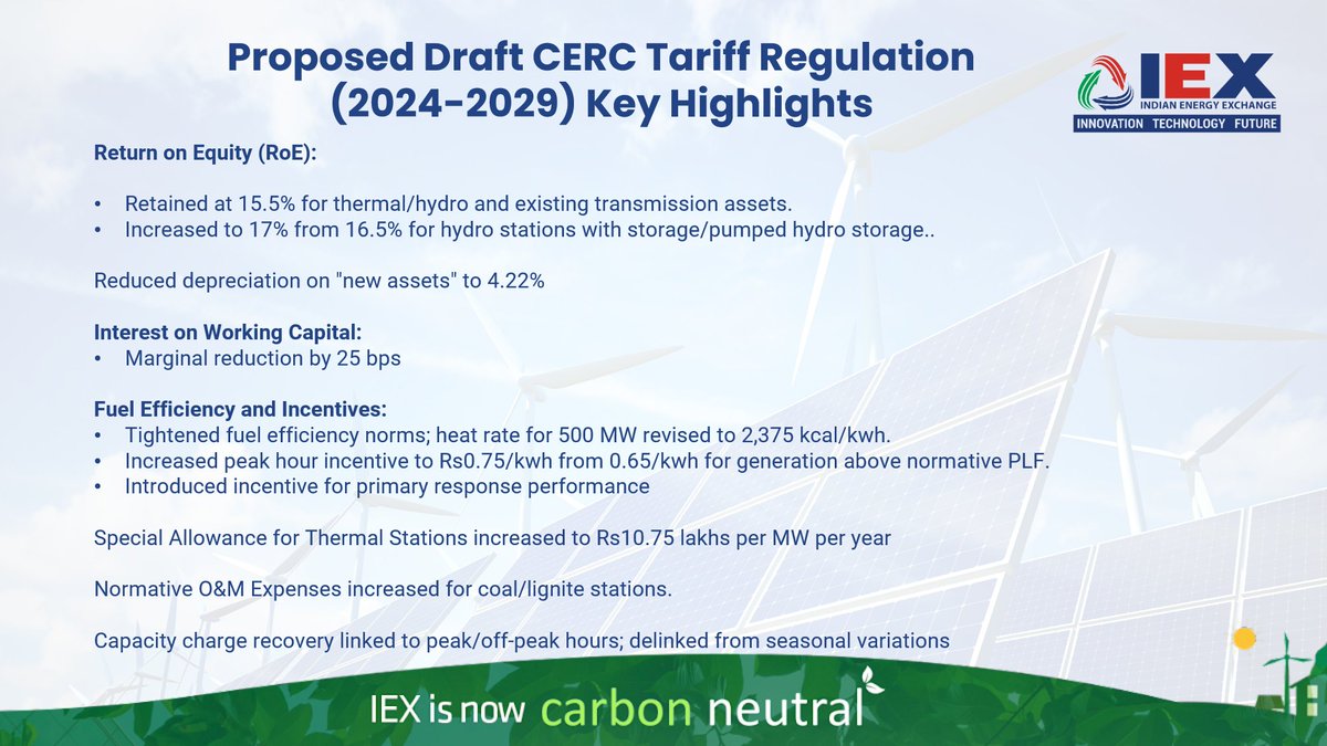 IEX_India_'s tweet photo. Here are the key highlights of the proposed draft CERC tariff regulations for the period 2024-29. #CERC #IEX #PowerSectorUpdates https://t.co/45QgzIZ7hk