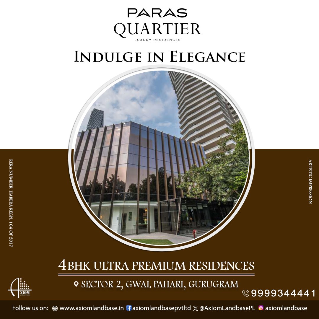 AxiomLandbasePL's tweet photo. Discover the epitome of luxurious living at Paras Quartier sector 2, Gwal Pahari, where sophistication meets convenience.
Call 999934441
More Details https://t.co/hriBfjMf9a
#parasbuildtech #parasquartier #residentialflats #LuxuryLiving #GurgaonHomes #InvestInYourFuture #Flats https://t.co/cR5mQEKyEk