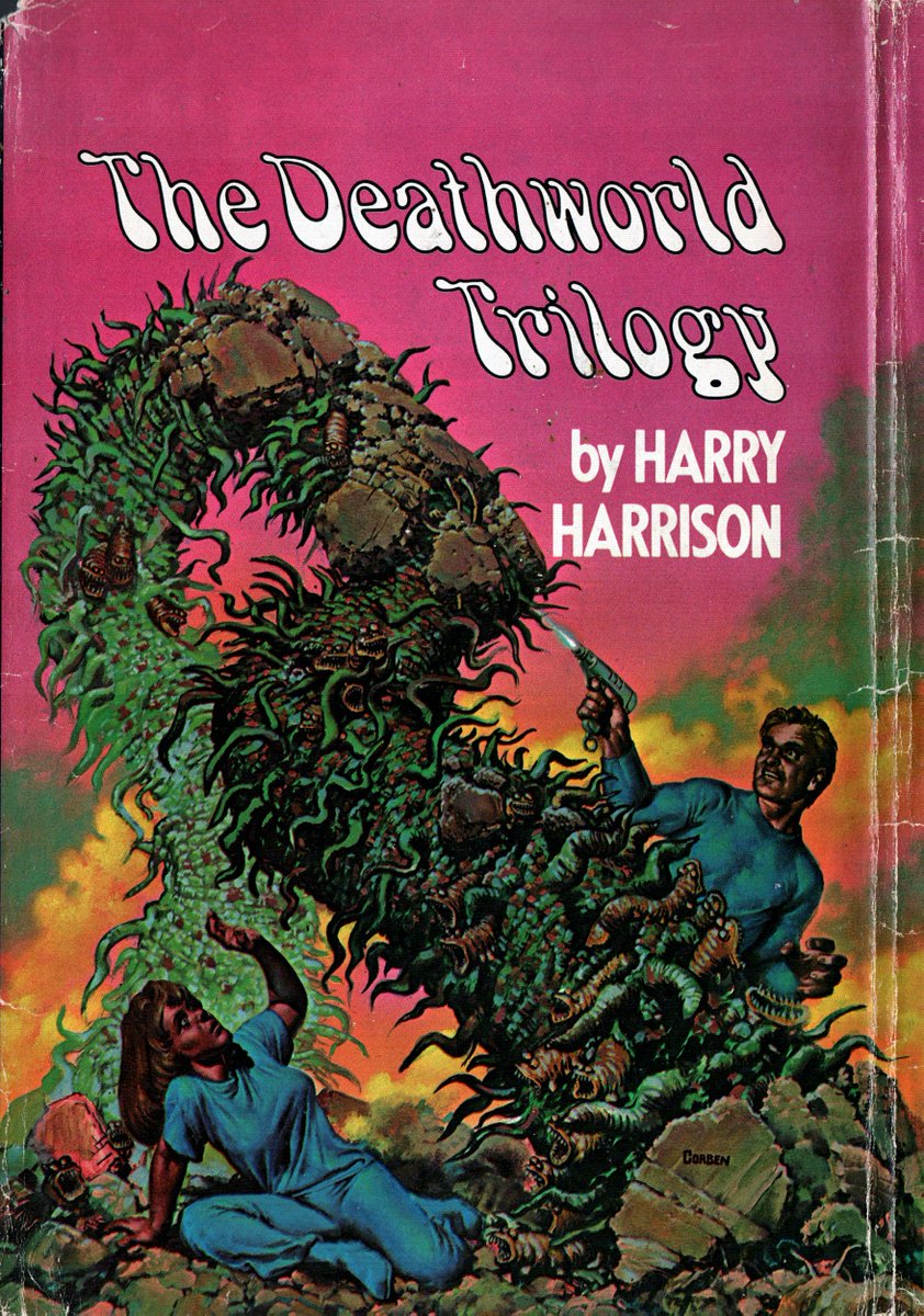 mavmaramis's tweet photo. Harry Harrison, The Deathworld Trilogy, Nelson Doubleday, Cover: Richard Corben. Gutter code 40Q p.437 for Oct 1974. #HarryHarrison #RichardCorben #NelsonDoubleday #deathworld @thatsgoodweb @afrocosmist @retroscifiart @doberes @odd_dimensions https://t.co/M6QDew8TUN