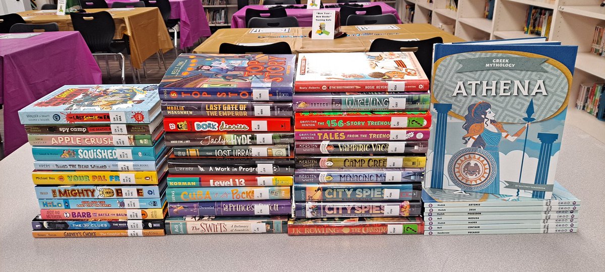 New Books ready for Monday's Book Tasting in the Library.  <a href="/HumbleISD_BBE/">Bear Branch Elem</a> <a href="/HumbleISD_lib/">Humble ISD Libraries</a> #thehumblelibrarian