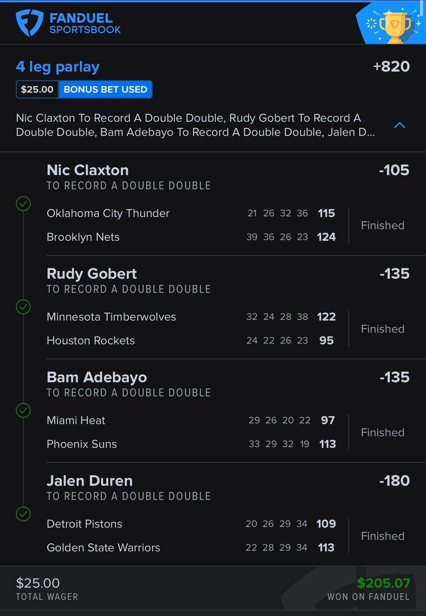 NaesSports's tweet photo. CASHED! 🤑 🏆

Cash the double double parlay posted today!

✅ +820

#GamblingX #GamblingTwitter #SportsBettor #SportsBetting #DraftKings #FanDuel #PrizePicks  #basketball #espnbet #nba https://t.co/JCmGRNvCff