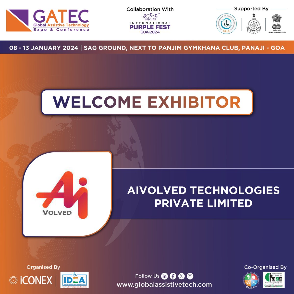gatecevent's tweet photo. #GATEC2024 is pleased to welcome @aivolved as Exhibitor

8-13 January 2024 | SAG Ground, Next to Panjim Gymkhana Club, Panaji- Goa

#GATEC2024 #PurpleFest #AssistiveTechnology #Exhibitor #HealthCare #Disability #rehabilitation #Diversity #PurpleFestGoa https://t.co/OHLFPsALcu