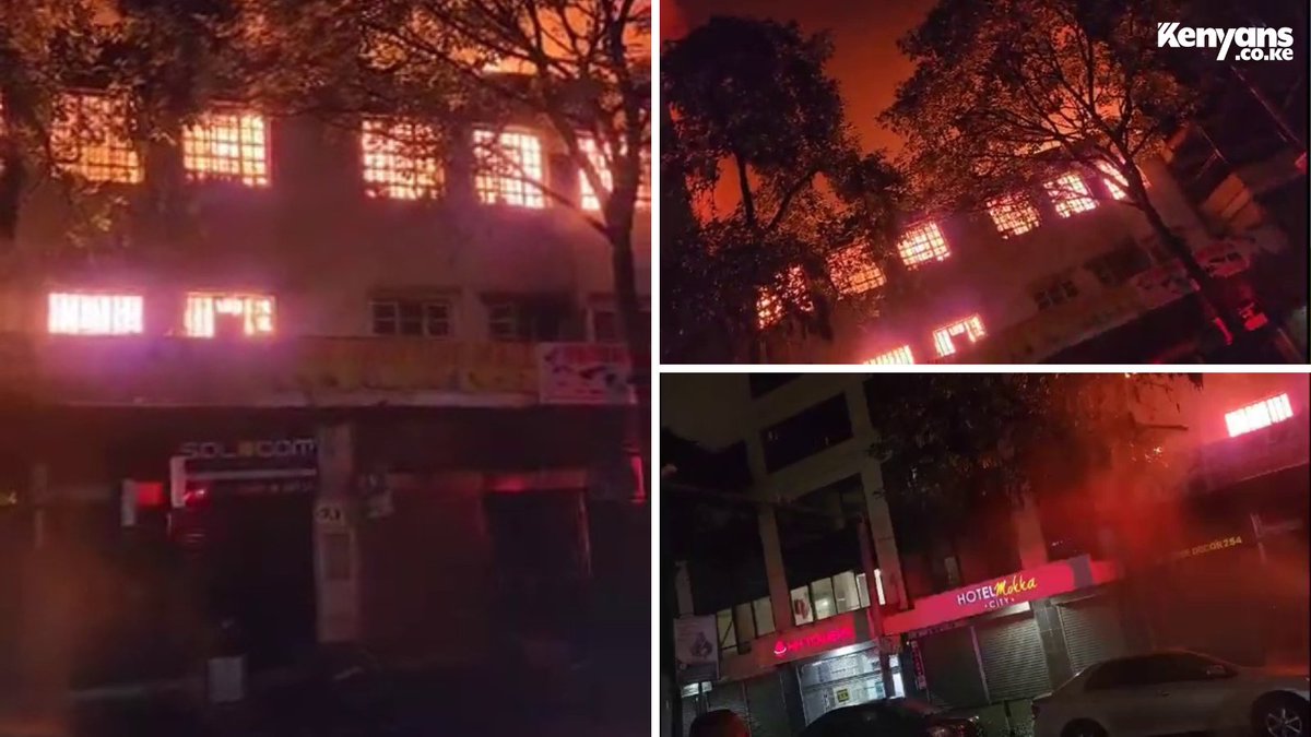 Kenyans's tweet photo. Fire razes down Ebrahim Shopping Mall along Moi Avenue in Nairobi CBD https://t.co/TL0b91CrBL