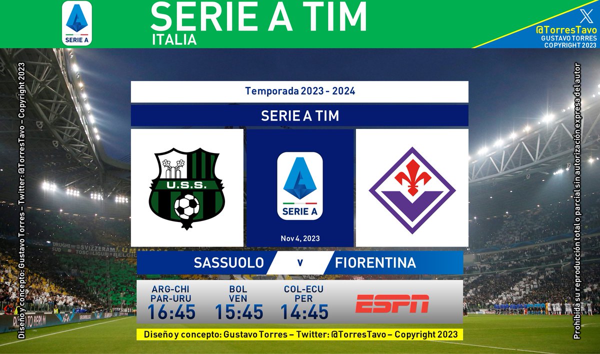 Sassuolo – Fiorentina TV: ESPN Narra: @MechiMargalot Comenta: @vitodepalma #SerieAxESPN