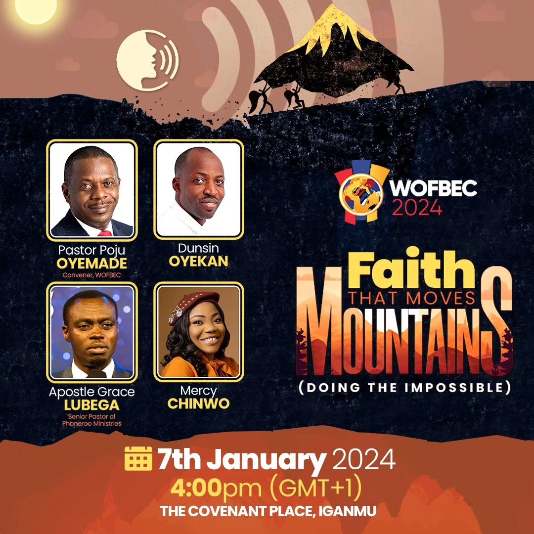 WOFBEC's tweet photo. Dear Wofbecians! Spread the word! 

We meet on Sunday, January 7th, for the Grand Finale at The Covenant Place, Iganmu.

No longer Onikan Stadium. Please share widely across all networks!

#Wofbec
#Wofbec2024 
#FaithThatMovesMountains https://t.co/WNzrJZ64ii