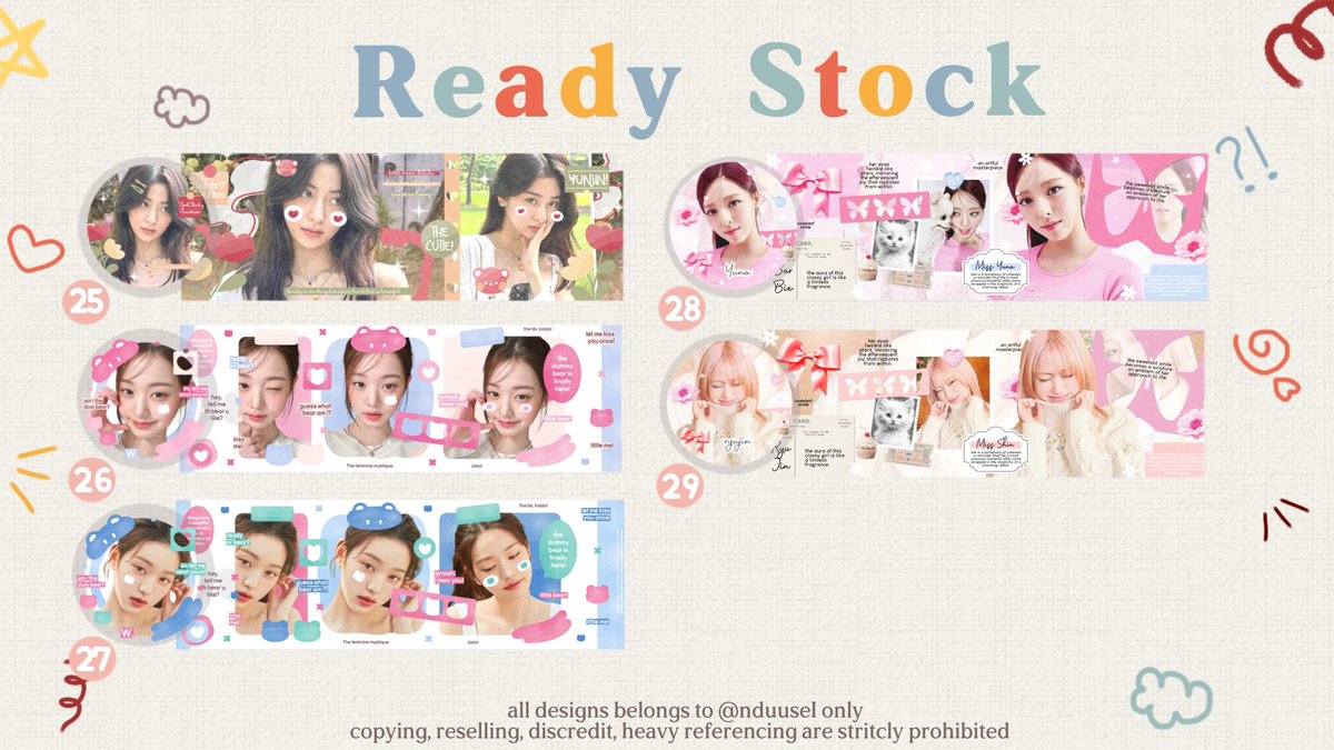 ☆ : any interaction is appreciated! ੭ ⁠🎀

hayii, aku ada layout ready girlgroup yg bisa ditake sekarang yaa, harga ada di ALT dan bisa made by request untuk katalog cek pinned. happy shopping  🛍️💗

( #zonauang #zonajajan #zonaba )