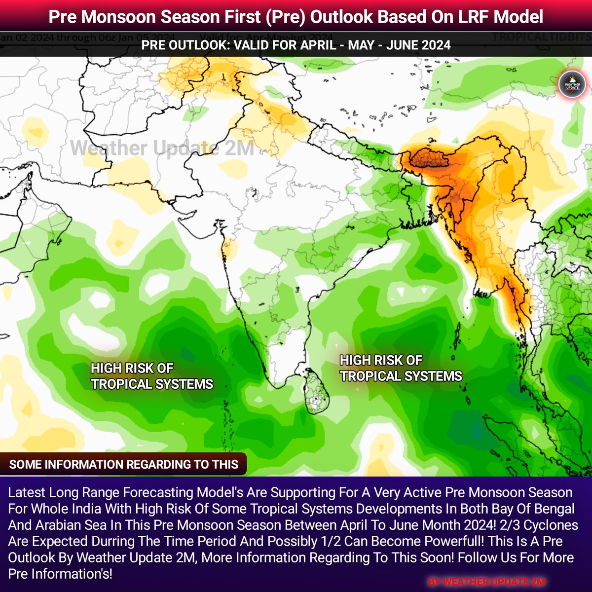 April - May - June Pre Monsoon Season Pre Outlook/Cyclone Information! Active Pre Monsoon Season Is Expected? Check The Graphic For Full Information! Join My WhatsApp Channel Now For Extra Info - 👇🏻 whatsapp.com/channel/0029Va… #wu2m #Weather #2024weather #Cyclones