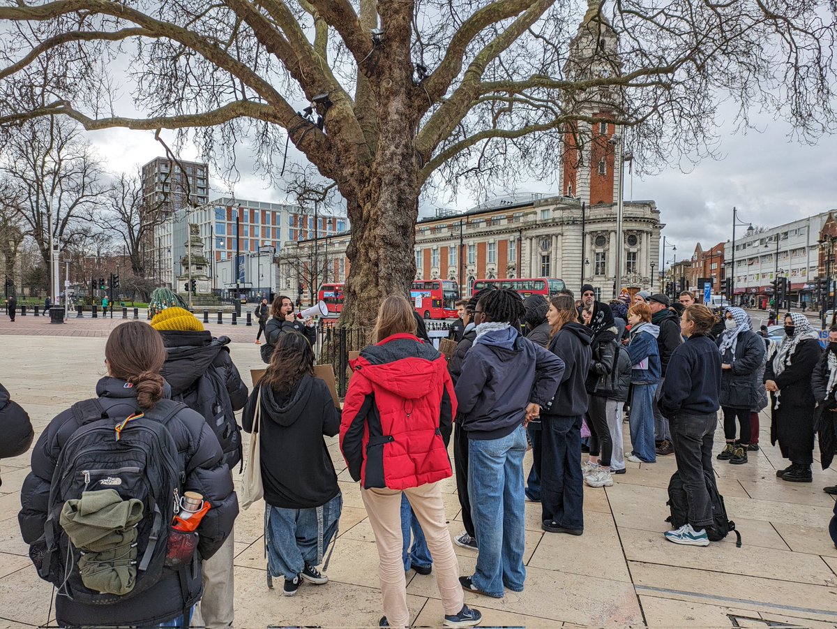 Anti-raids rally in Windrush Square, where a mother and three children were taken by immigration enforcement two days ago. Massive surge in raids over the last few weeks.