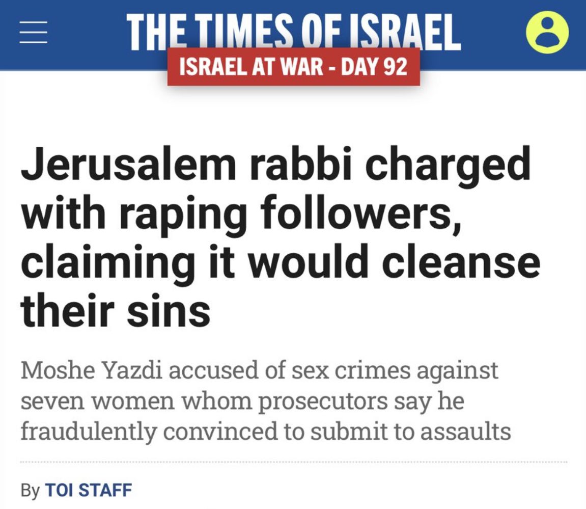 They claimed, Hamas raped women but still can't provide any evidence. But on the other side. Most of the Israelis have sex offences charge against them.