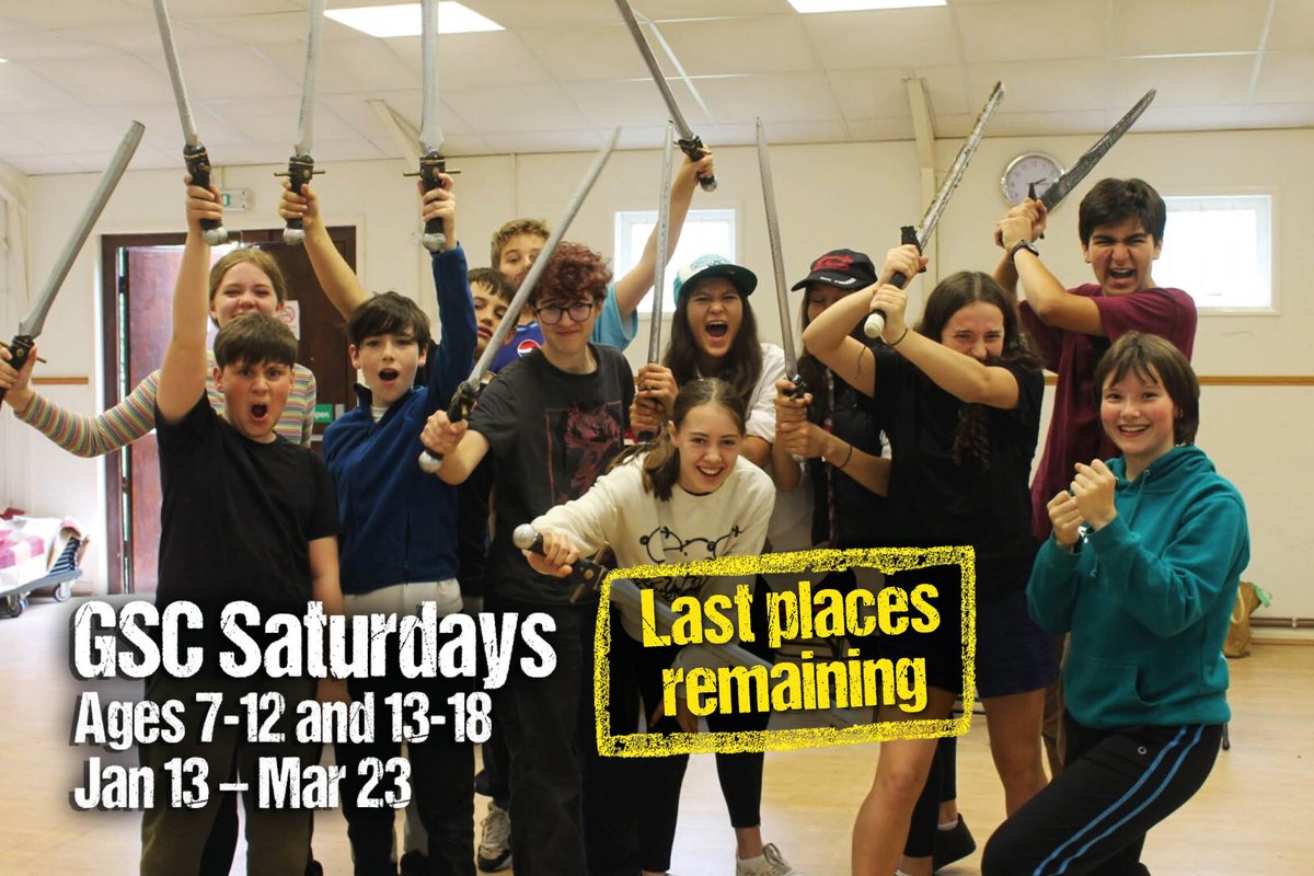 Final call to get your Drama fix! Spring classes start next week, and there are only 7 places left for our Saturday club! Click the link to read more about our Mon, Wed & Sat clubs.
bit.ly/gscclubs

#GSC #Guildford #localtheatre #community #GSCSaturdays #dramaclubs