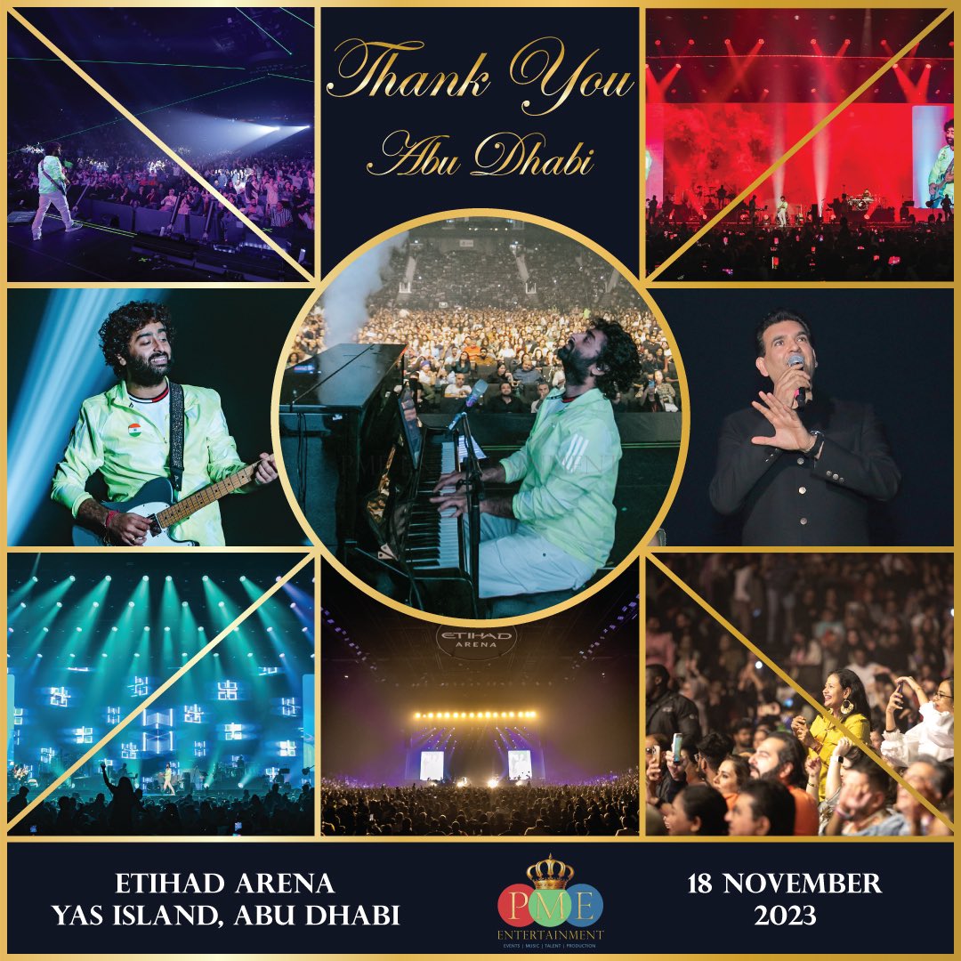 PMEWorld's tweet image. Thank you Abu Dhabi! 🇦🇪

IT WAS A CELEBRATION 🎉 

Another Signature Event by PME Entertainment ✨

Meteora Developers presents Arijit Singh Live in Concert at the Etihad Arena, Yas Island, Abu Dhabi.

#PMEEntertainment #ArijitSingh #EtihadArena #AbuDhabi #UAE #LiveMusic #ASL