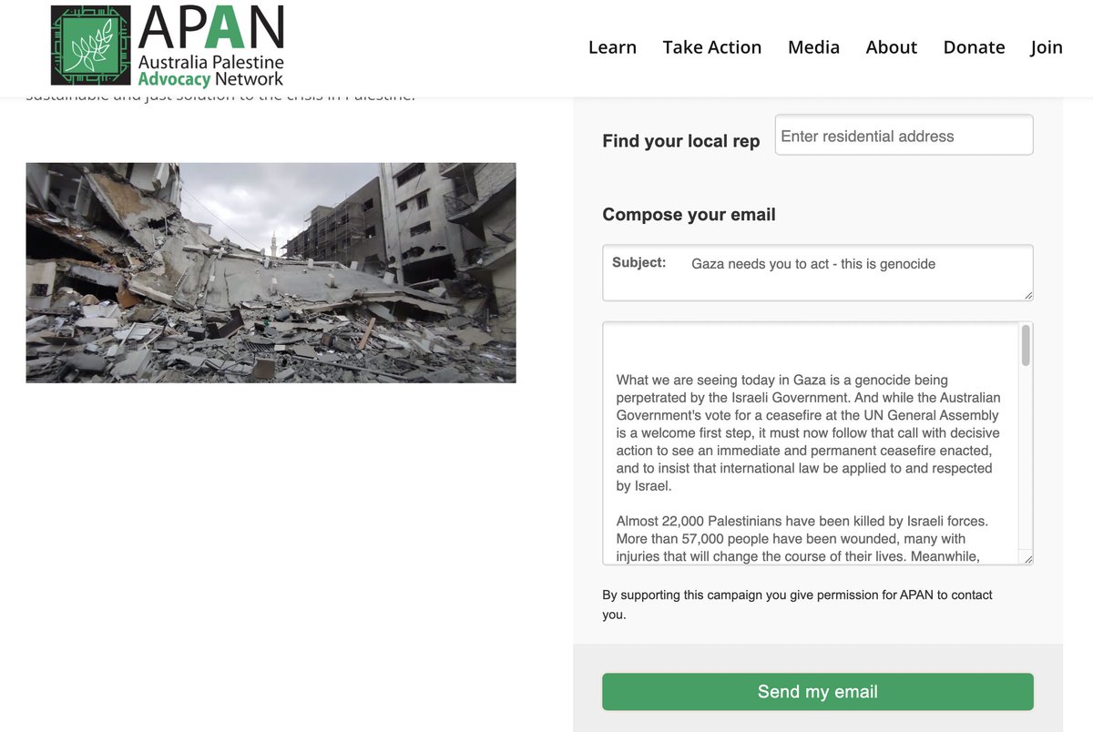 littleblackchat's tweet image. 🇦🇺Aus: Enter your address in APAN's form and it will auto-populate an editable letter, and email your local MP, Senators, Foreign Minister, and the Greens spokesperson for Foreign Affairs on your behalf. apan.org.au/israel_stop/