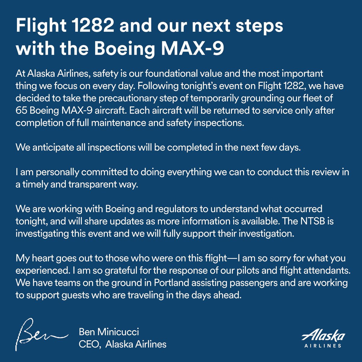 #AlaskaAirlines grounds Boeing 737 MAX 9 for checks after blowout

The Boeing 737 MAX 9 is a single-aisle airplane with 178 leather Recaro seats. It has a maximum cruise speed of 839 km/h (521 mph) and a flight range of up to 6,510 km (4,045 mi).
#BoeingMax9
