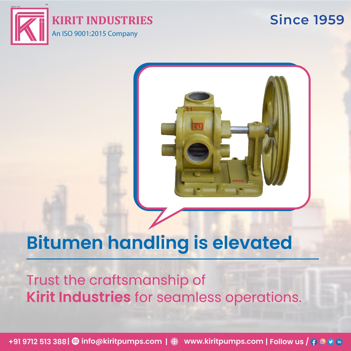 kiritpumps's tweet photo. Raising the bar in bitumen handling! Trust Kirit Industries for flawless operations and expert craftsmanship. π’οΈπ·ββοΈ
#KiritIndustries #BitumenHandling #BitumenPump #GearPump #BitumenExperts #IndustrialPumps #KiritIndustries #BitumenHandling #ManufacturingExcellence https://t.co/db3ZKRGNpG