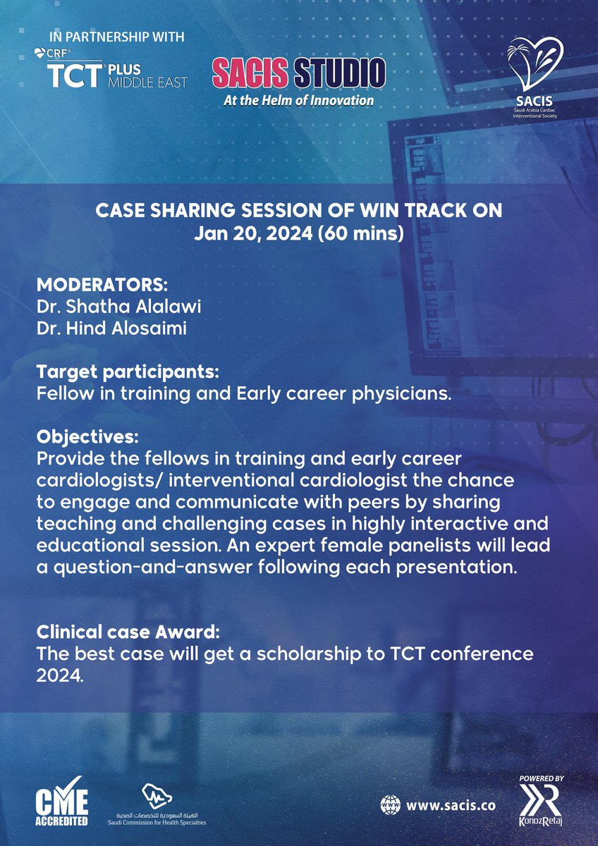 SACIS_KSA's tweet photo. #SACIS_Studio #WIN_Track
ᑕᗩᔕE ᔕᕼᗩᖇIᑎG
&
ᒍEOᑭᗩᖇᗪY
Winners get a scholarship to #TCT2024 @crfheart
@mirvatalasnag @dr_nouf81 @HindAlosaimi_ @Dr_ShazaAlalawi @SSamargandy @AlrahimiJ @rashaalbawardy @WomenAs1 https://t.co/Z96okyB3Jo