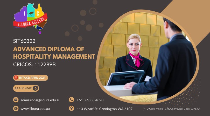 𝐀𝐩𝐩𝐥𝐲 𝐍𝐨𝐰!
𝐴𝑝𝑟𝑖𝑙 2024 𝐼𝑛𝑡𝑎𝑘𝑒:
𝑆𝐼𝑇60322 – 𝐶𝑅𝐼𝐶𝑂𝑆: 112289𝐵
𝐴𝐷𝑉𝐴𝑁𝐶𝐸𝐷 𝐷𝐼𝑃𝐿𝑂𝑀𝐴 𝑂𝐹 𝐻𝑂𝑆𝑃𝐼𝑇𝐴𝐿𝐼𝑇𝑌 𝑀𝐴𝑁𝐴𝐺𝐸𝑀𝐸𝑁𝑇
𝐂𝐚𝐥𝐥: +𝟔𝟏 𝟖 𝟔𝟑𝟖𝟖 𝟒𝟖𝟗𝟎
𝑊𝑒𝑏𝑠𝑖𝑡𝑒: illoura.edu.au