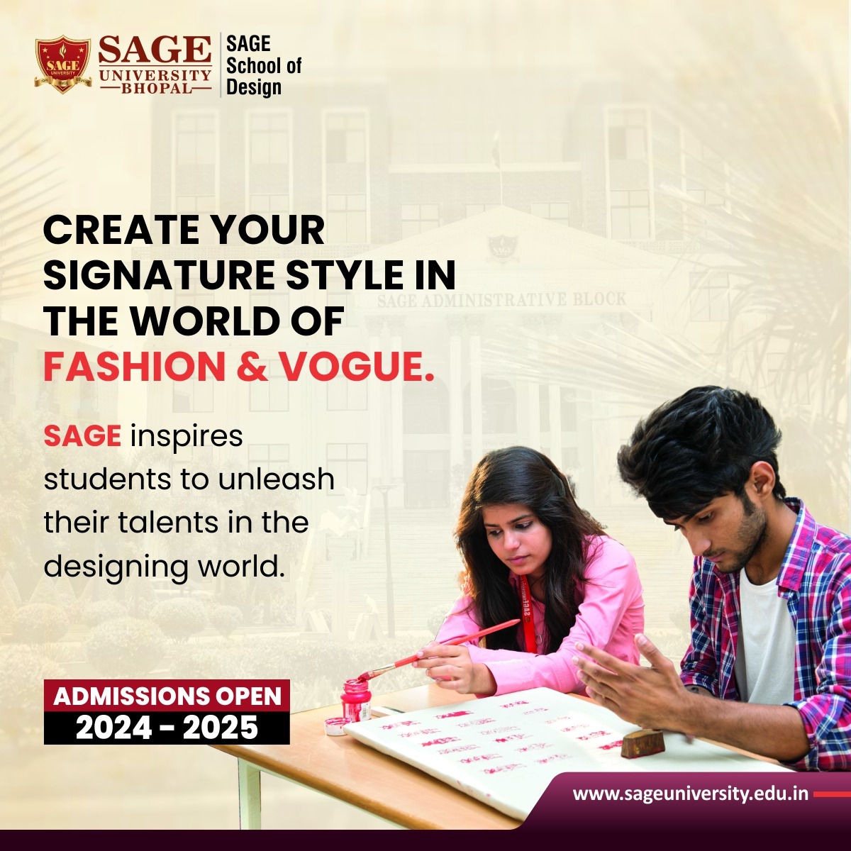 SageUniBhopal's tweet photo. Unlock the power of #Designing with a blend of innovation and technical know-how at SAGE School of Design!
🌐 : https://t.co/HBOkbkfWY2
#BDes #InteriorDesign #FashionDesign #Designer #SAGEUniversity #SAGEUniversityBhopal #SAGEBhopal #TopUniversityInMP #BestUniversityInBhopal https://t.co/3ubesGeiiX