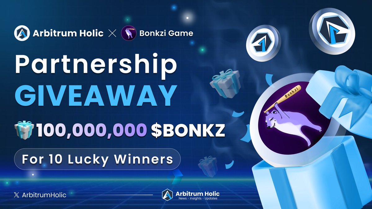 SuiGPT_'s tweet photo. 🎉 PARTNERSHIP GIVEAWAY

🎁 Airdrop 100,000,000 $BONKZ

To enter:
1️⃣ Follow @ArbitrumHolic &amp; @BonkziGame
2️⃣ Like, RT &amp; tag 3 friends
3️⃣ Join TG: https://t.co/Pi4yiBFsE2
4️⃣ Join campaign here: https://t.co/xKVVSe1dTX

⏰ Duration: 7 days

#Giveaway #Airdrop #bonkzi #Arbitrum https://t.co/JH3XQEzjM7