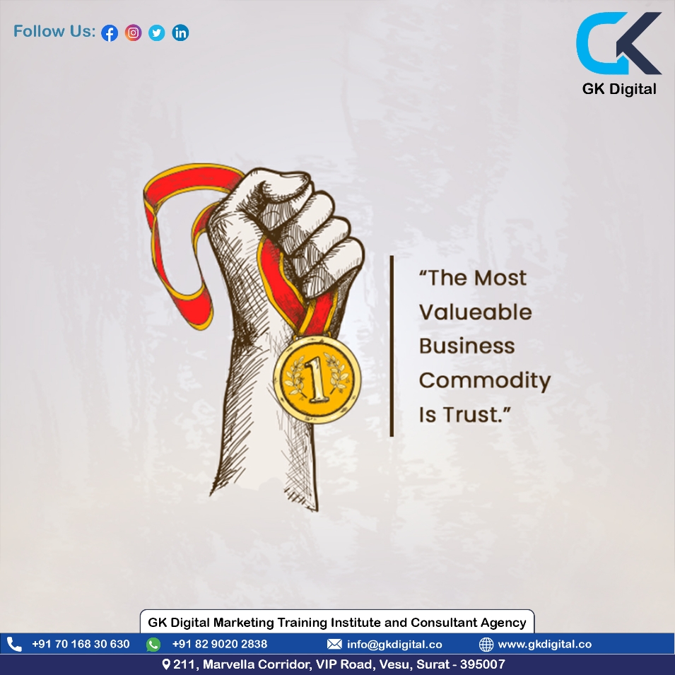 gkdigitalllp's tweet photo. The most valuable business commodity is trust.

#GKDigital #DigitalMarketing #SEO #PPC #SocialMediaMarketing #SEOExpert #Google #SocialMedia #GKDigitalMarketing #DigitalMarketingAgency #DigitalMarketingExpert #DigitalMarketingSpecialist #Marketing #MarketingAgency #SocialMedia https://t.co/5yL3zQ09Jz